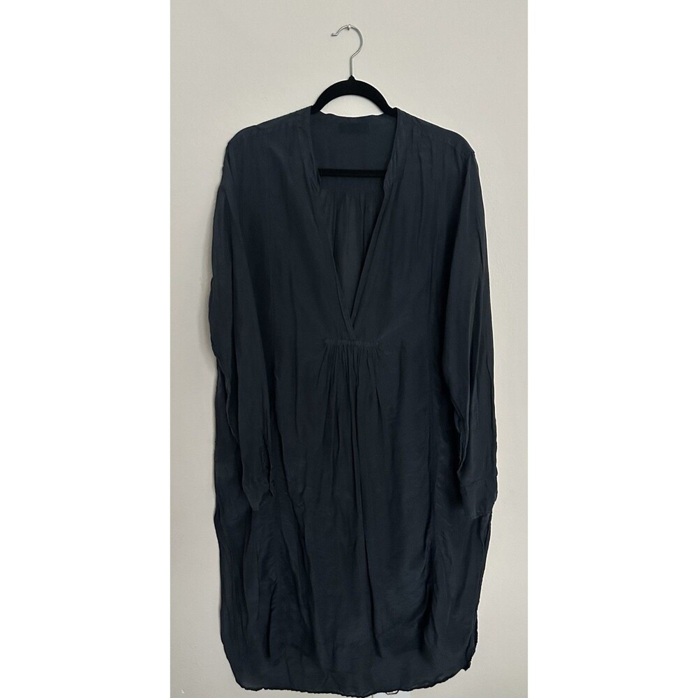 CP Shades Blue Long/Midi Dress in Cotton-Silk Blend with V-Neck and Pockets SZ L - Picture 4 of 16